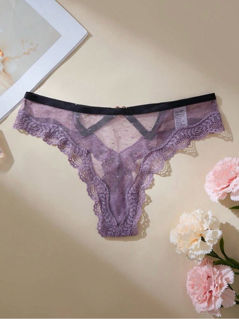 Sheer Lace Thong Panty in Lavender - Women's Intimates